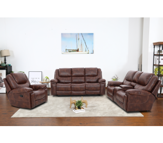 Lincoln 3 Piece Reclining Lounge Suite in Leather Look Fabric, Brown