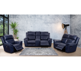 Nappa 3 Piece Cinema Lounge Suite in Full Leather, Blue
