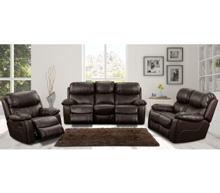 Verona 3 Piece Motion Lounge Suite in Leather Uppers, Dark Brown