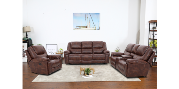 Lincoln 3 Piece Reclining Lounge Suite in Leather Look Fabric, Brown