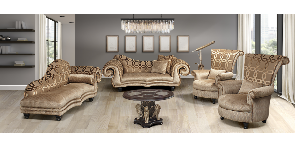 Executive 4 Piece Lounge Suite in Fabric, Caramel
